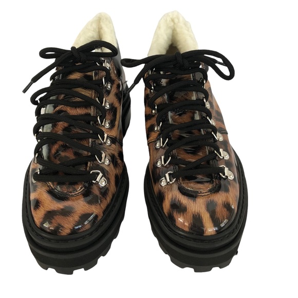 Schutz Lucille Leopard Print Faux Shearling Lined Platform Ankle Boot Size 9 - Picture 5 of 10